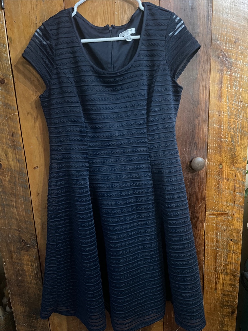 London Style Navy Blue Textured Fit & Flare Dress